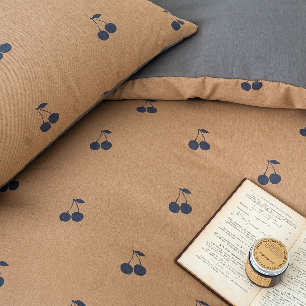 91家纺网 家纺一手货源 找家纺 竹合家纺 2025秋冬新款加厚磨毛色织暖绒系列针织四件套高克重 樱桃卡其