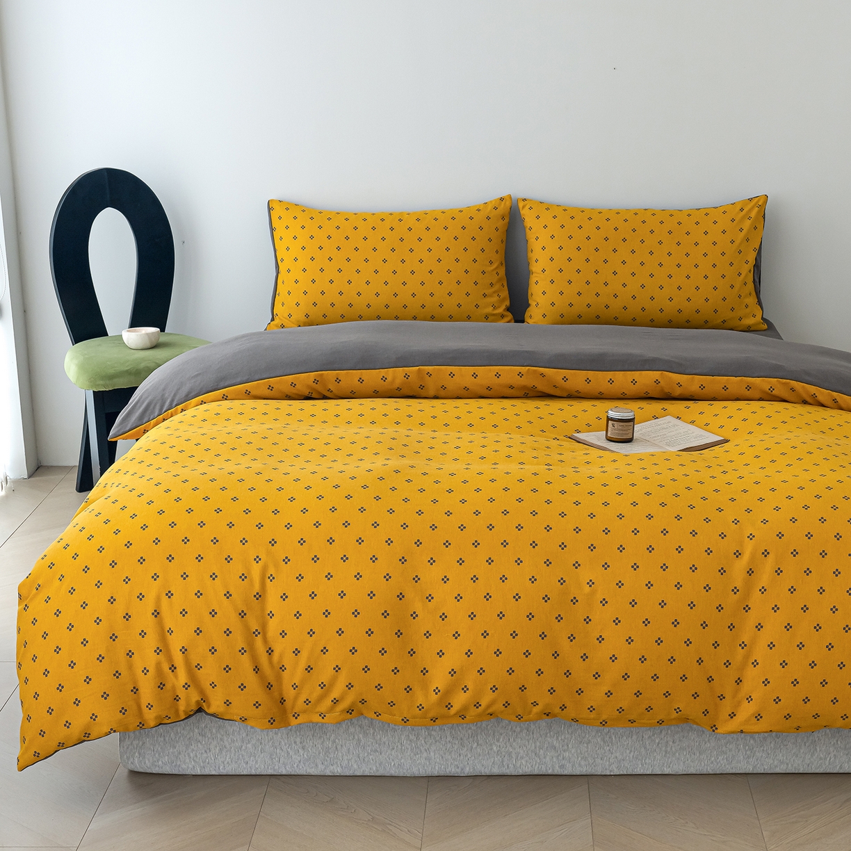 91家纺网 家纺一手货源 找家纺 竹合家纺 2025秋冬新款加厚磨毛色织暖绒系列针织四件套高克重 几何方块