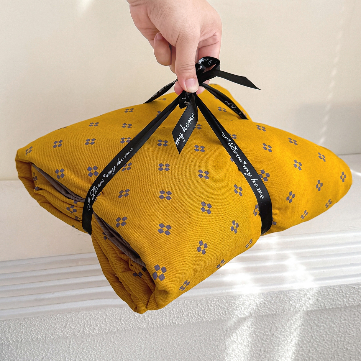 竹合家纺 2025秋冬新款加厚磨毛色织暖绒系列针织四件套高克重 几何方块