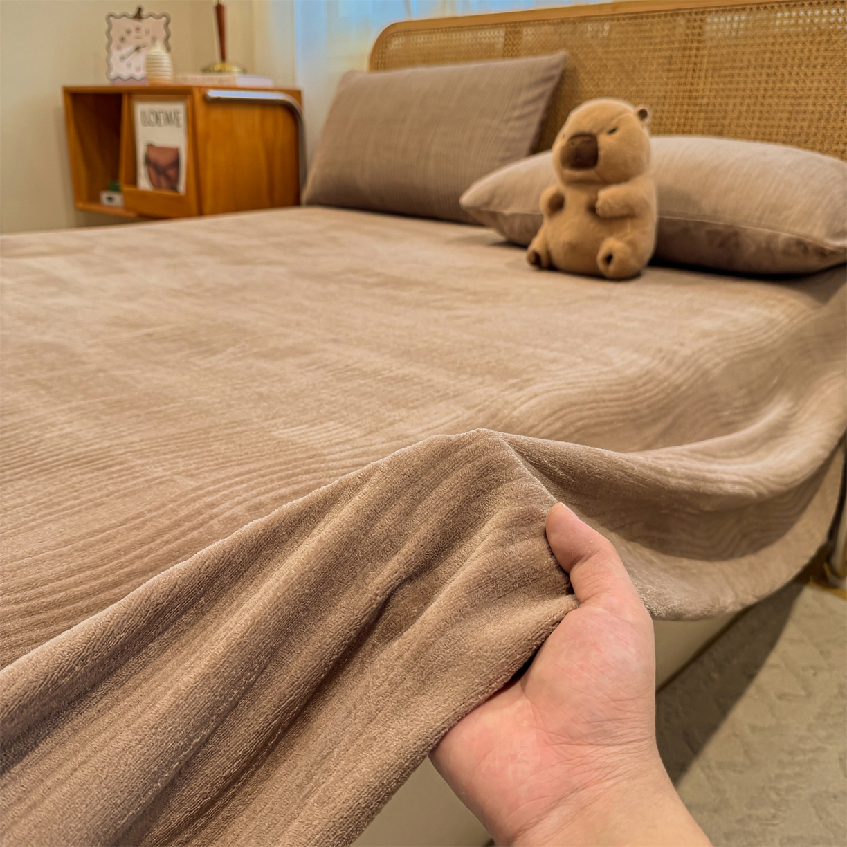 灰鲸 2025新款纯色雕花牛奶绒床单单品床单床单单件 温妮-摩卡