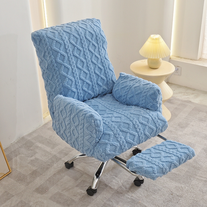 91家纺网 家纺一手货源 找家纺 启博家纺 2025新款简约提花保暖绒办公椅套 天蓝 大号