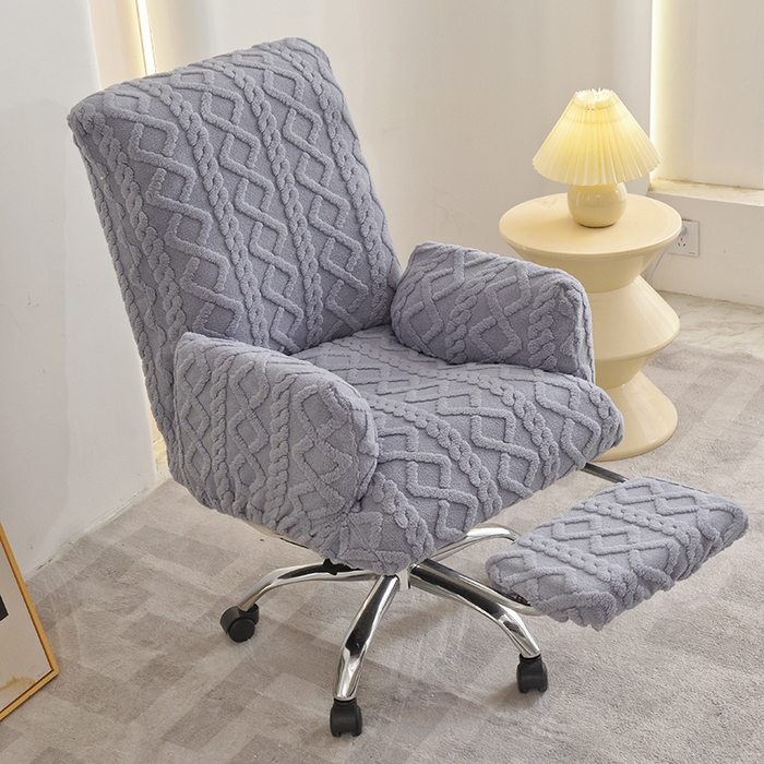 91家纺网 家纺一手货源 找家纺 启博家纺 2025新款简约提花保暖绒办公椅套 灰色 小号