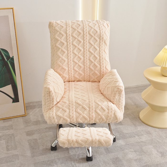 91家纺网 家纺一手货源 找家纺 启博家纺 2025新款简约提花保暖绒办公椅套 米白 大号