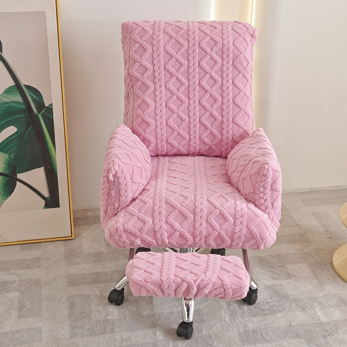 91家纺网 家纺一手货源 找家纺 启博家纺 2025新款简约提花保暖绒办公椅套 桃粉 大号