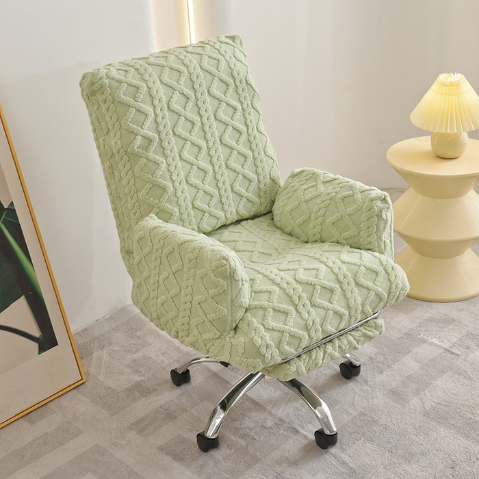 91家纺网 家纺一手货源 找家纺 启博家纺 2025新款简约提花保暖绒办公椅套 果绿 小号