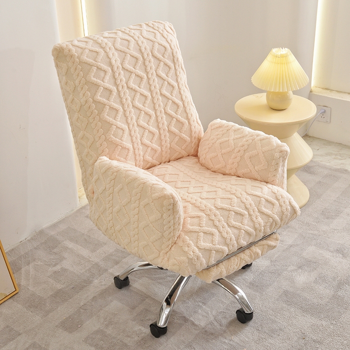 91家纺网 家纺一手货源 找家纺 启博家纺 2025新款简约提花保暖绒办公椅套 米白 大号