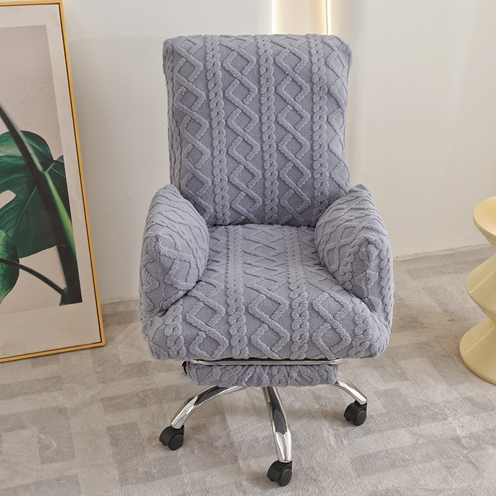 91家纺网 家纺一手货源 找家纺 启博家纺 2025新款简约提花保暖绒办公椅套 灰色 小号