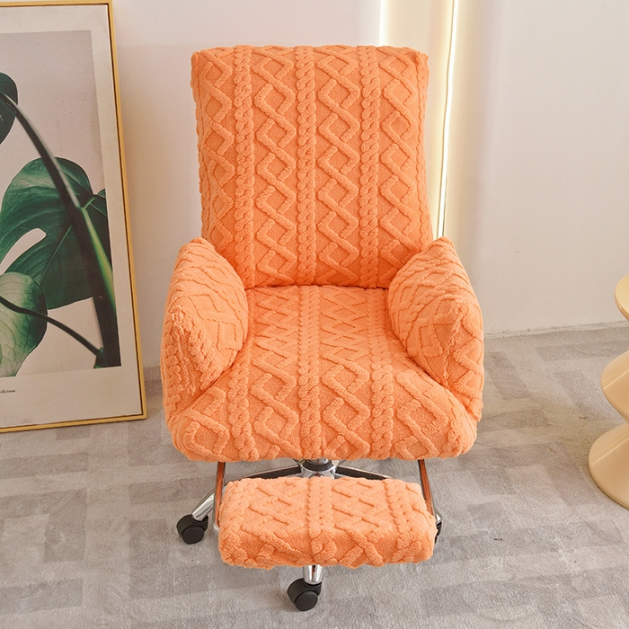 91家纺网 家纺一手货源 找家纺 启博家纺 2025新款简约提花保暖绒办公椅套 橙色 小号