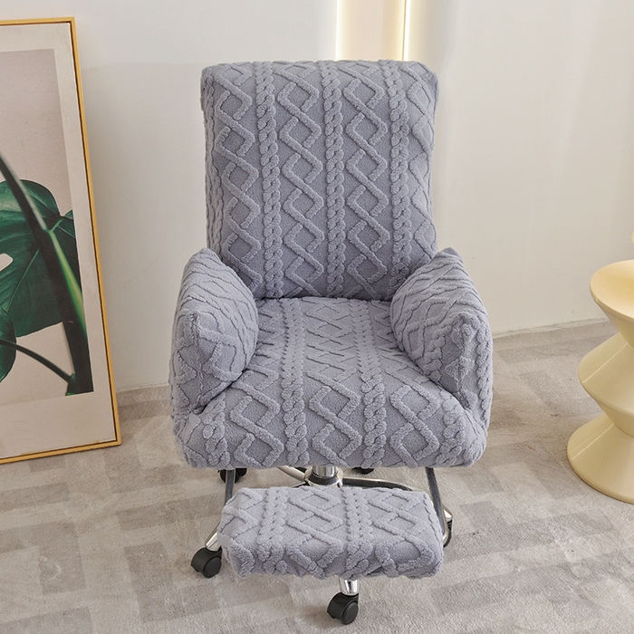 91家纺网 家纺一手货源 找家纺 启博家纺 2025新款简约提花保暖绒办公椅套 灰色 小号