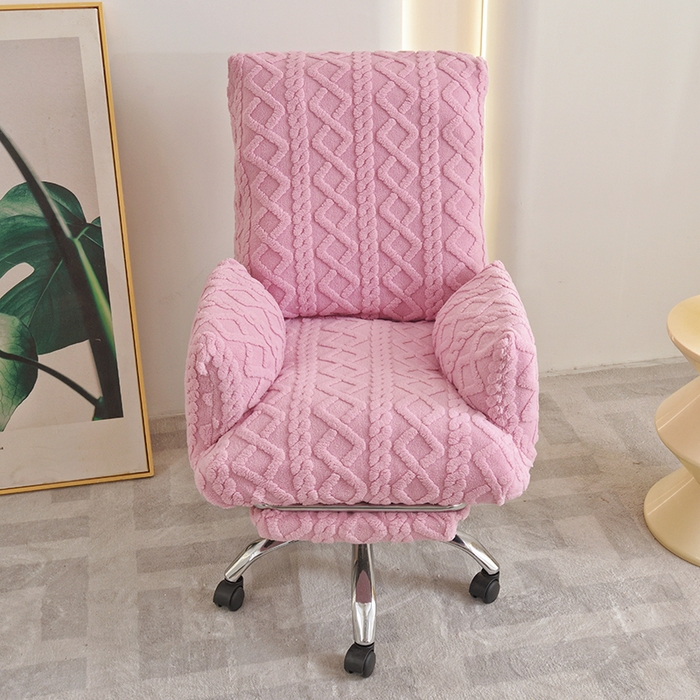 91家纺网 家纺一手货源 找家纺 启博家纺 2025新款简约提花保暖绒办公椅套 桃粉 大号