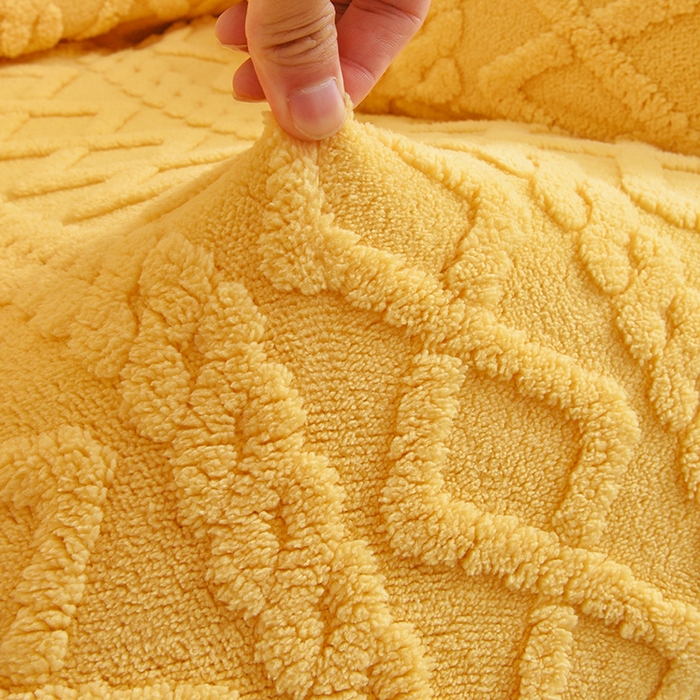 91家纺网 家纺一手货源 找家纺 启博家纺 2025新款简约提花保暖绒办公椅套 黄色 大号