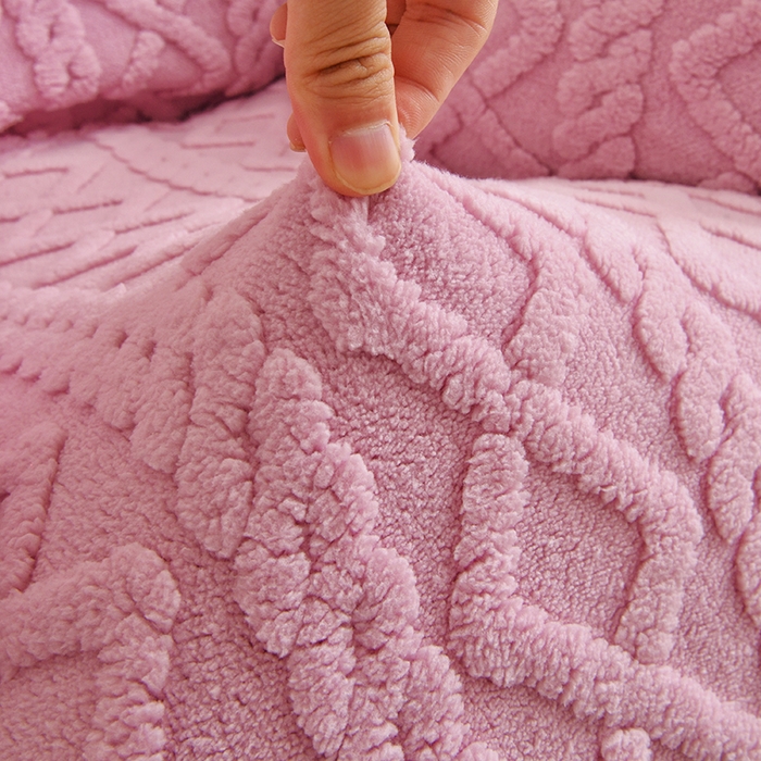 91家纺网 家纺一手货源 找家纺 启博家纺 2025新款简约提花保暖绒办公椅套 桃粉 大号