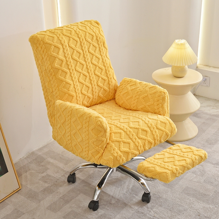 启博家纺 2025新款简约提花保暖绒办公椅套 黄色 小号