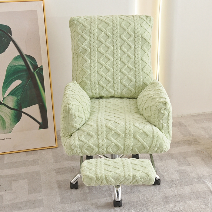 91家纺网 家纺一手货源 找家纺 启博家纺 2025新款简约提花保暖绒办公椅套 果绿 大号