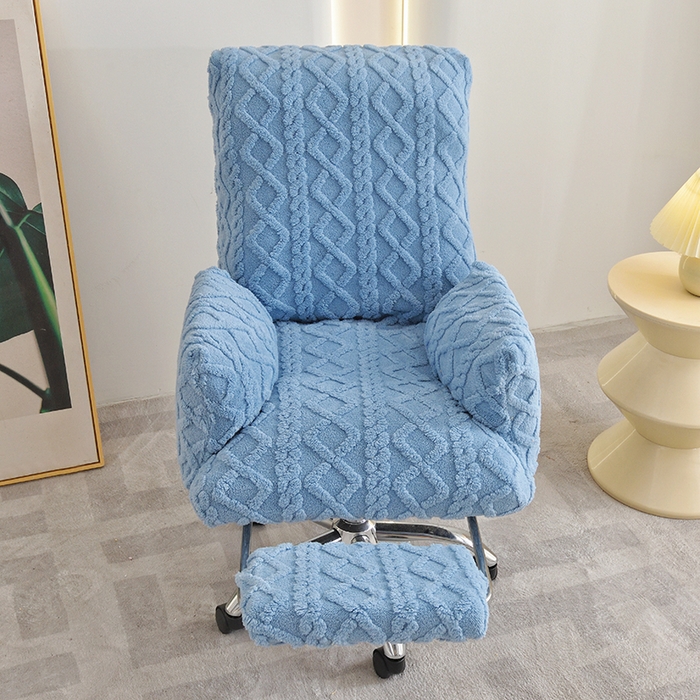 91家纺网 家纺一手货源 找家纺 启博家纺 2025新款简约提花保暖绒办公椅套 天蓝 大号