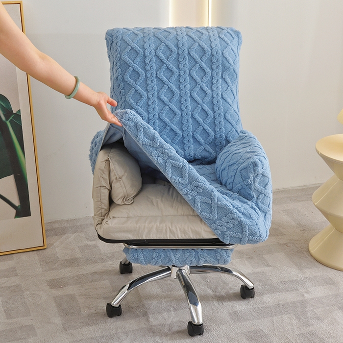 91家纺网 家纺一手货源 找家纺 启博家纺 2025新款简约提花保暖绒办公椅套 天蓝 小号