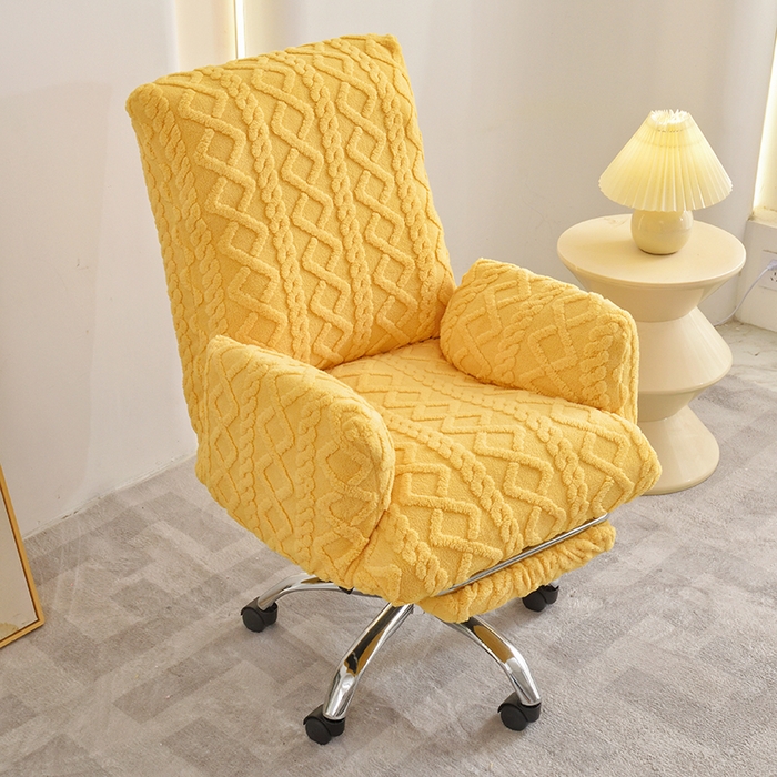 91家纺网 家纺一手货源 找家纺 启博家纺 2025新款简约提花保暖绒办公椅套 黄色 小号