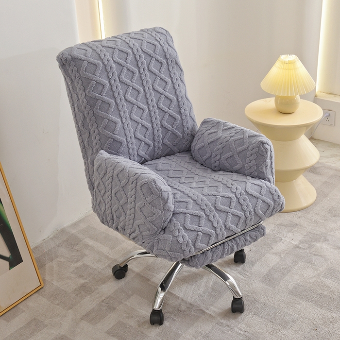 91家纺网 家纺一手货源 找家纺 启博家纺 2025新款简约提花保暖绒办公椅套 灰色 小号