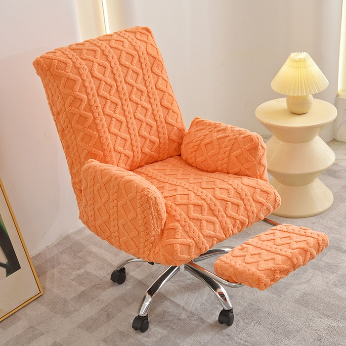 启博家纺 2025新款简约提花保暖绒办公椅套 橙色 小号