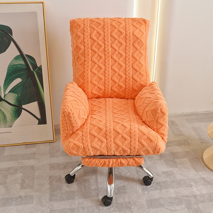 91家纺网 家纺一手货源 找家纺 启博家纺 2025新款简约提花保暖绒办公椅套 橙色 小号