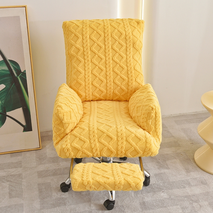 91家纺网 家纺一手货源 找家纺 启博家纺 2025新款简约提花保暖绒办公椅套 黄色 大号