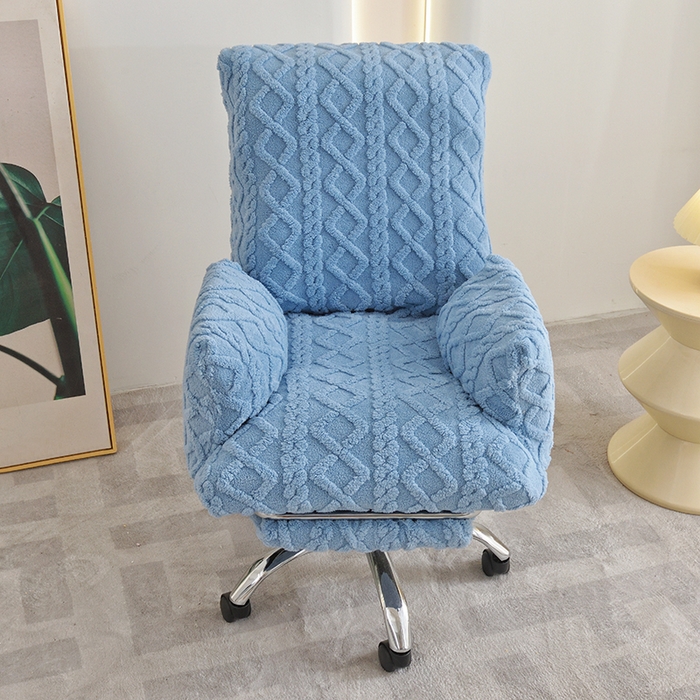 91家纺网 家纺一手货源 找家纺 启博家纺 2025新款简约提花保暖绒办公椅套 天蓝 大号