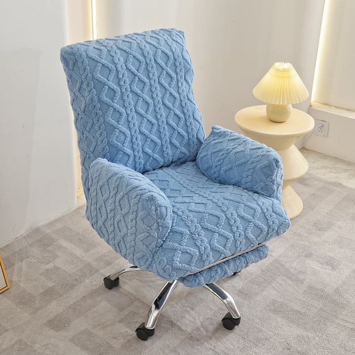 91家纺网 家纺一手货源 找家纺 启博家纺 2025新款简约提花保暖绒办公椅套 天蓝 小号