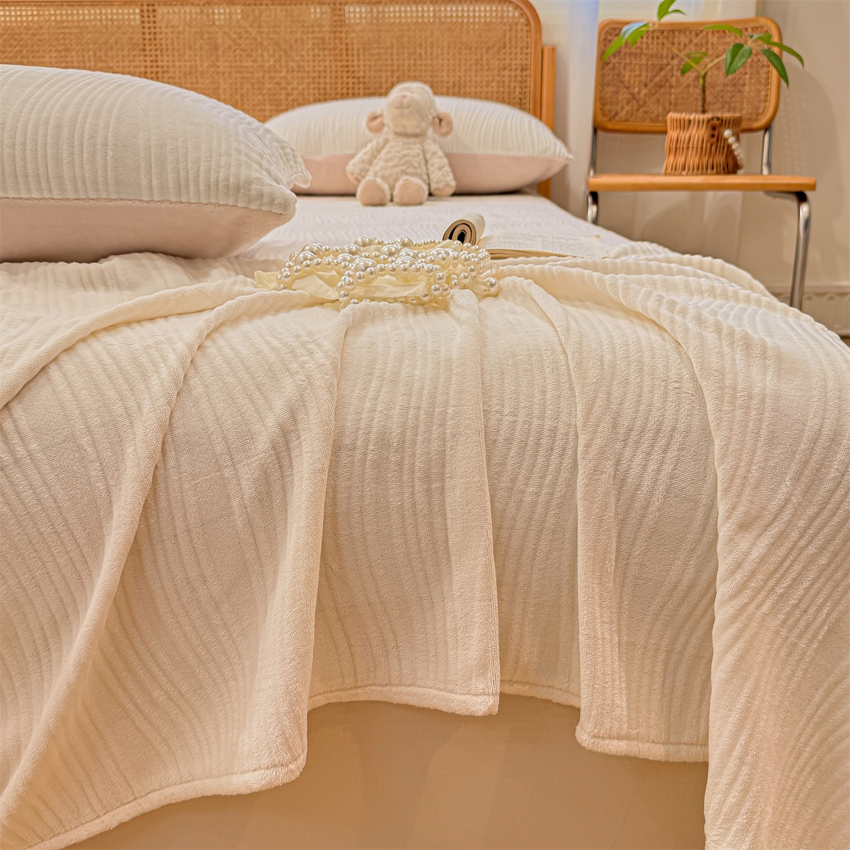 91家纺网 家纺一手货源 找家纺 灰鲸 2025新款纯色雕花牛奶绒床单单品床单床单单件 温妮-奶昔白