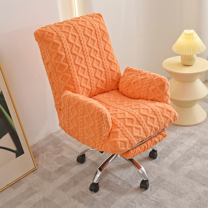 91家纺网 家纺一手货源 找家纺 启博家纺 2025新款简约提花保暖绒办公椅套 橙色 小号