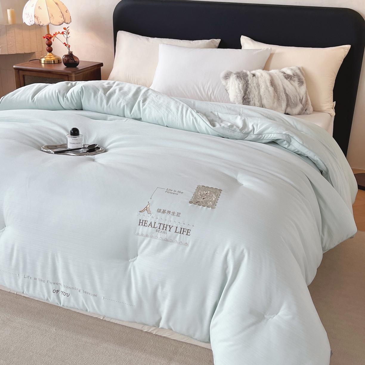 91家纺网 家纺一手货源 找家纺 （总）仲旺居家纺 2025新款漫轨棉绣花冬被植基养生豆立体边被子被芯四季被