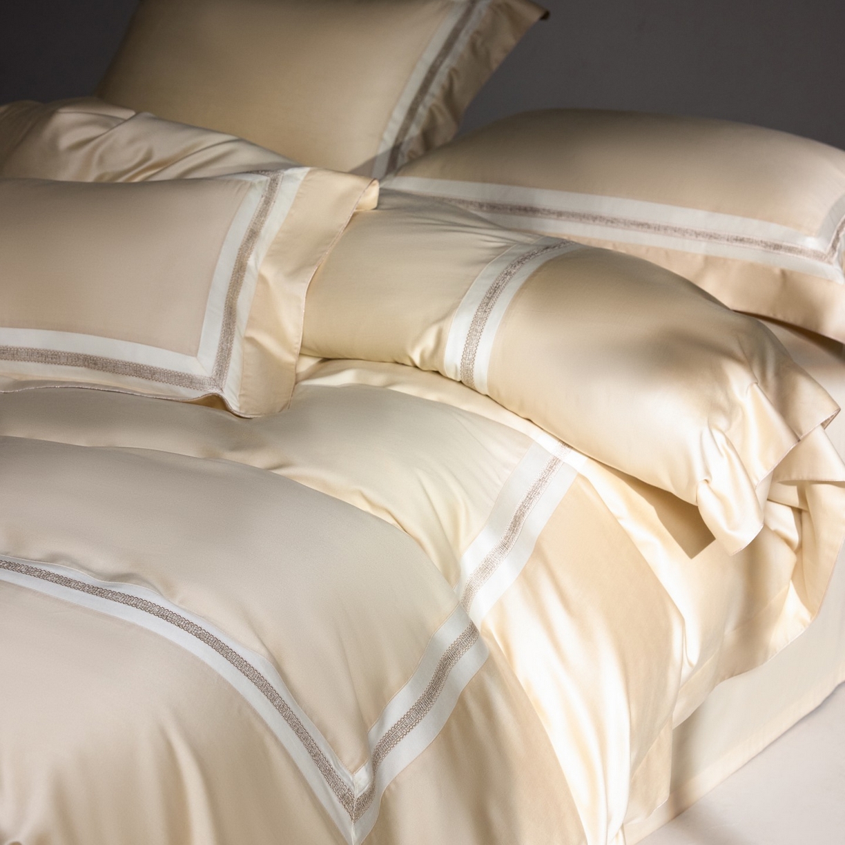 91家纺网 家纺一手货源 找家纺 时亿家居 2025新款超细旦天丝棉磨毛四件套-misscoco小香系列 misscoco小香 浅金