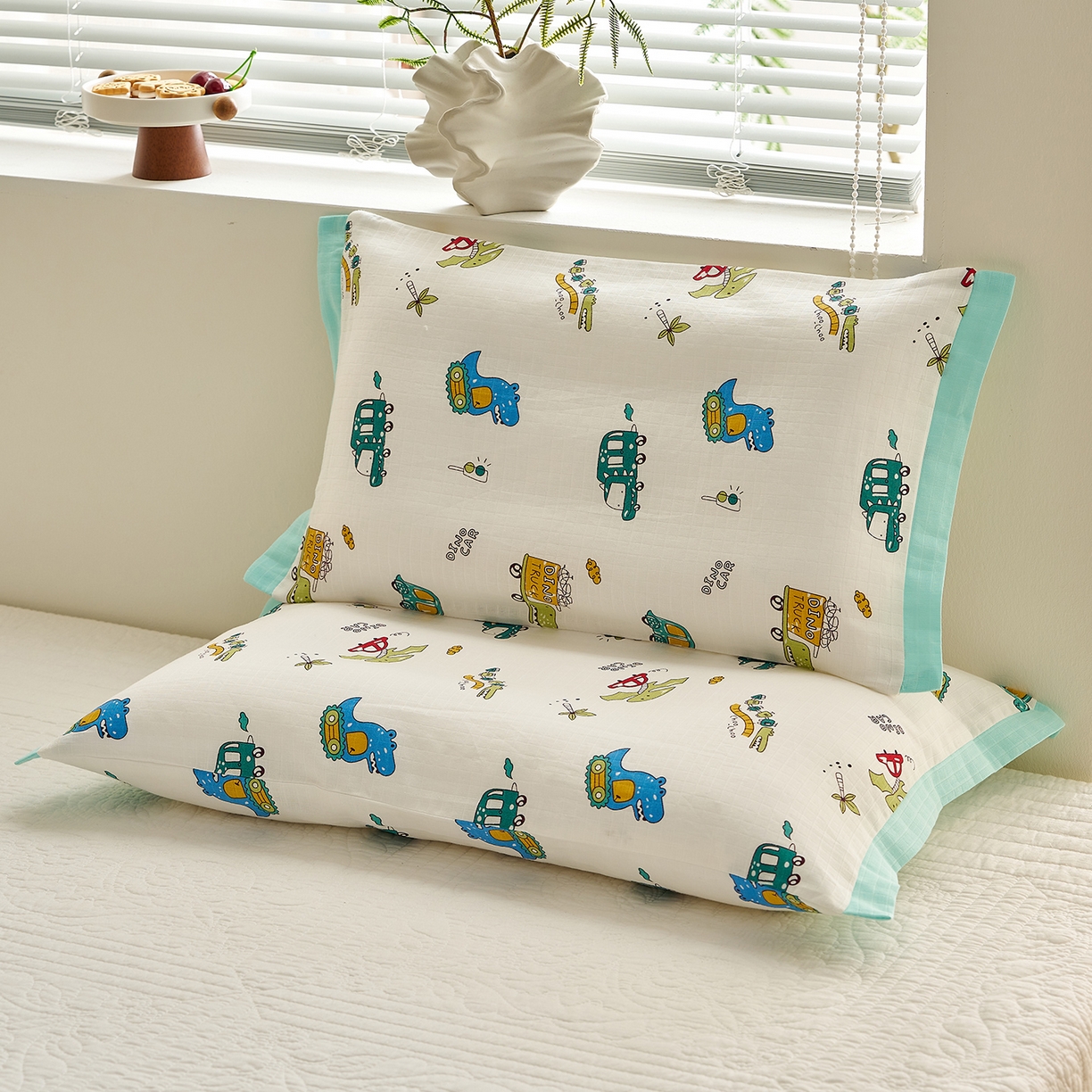 91家纺网 家纺一手货源 找家纺 （总）乐可 2025新款双层纱宽边儿童枕套学生枕头套