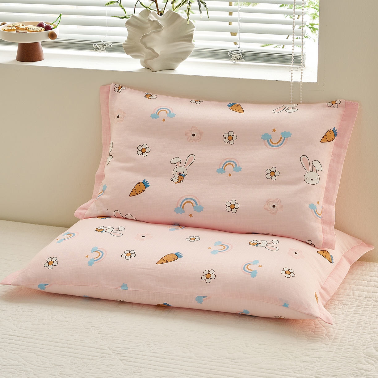 91家纺网 家纺一手货源 找家纺 （总）乐可 2025新款双层纱宽边儿童枕套学生枕头套