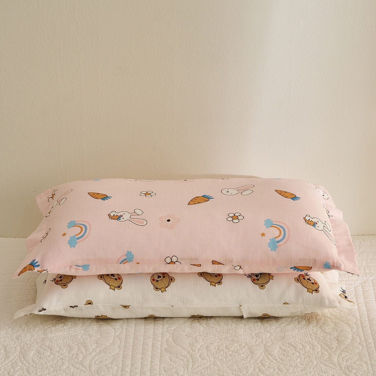 乐可 2025新款双层纱儿童定型枕套 TC2萝卜兔粉