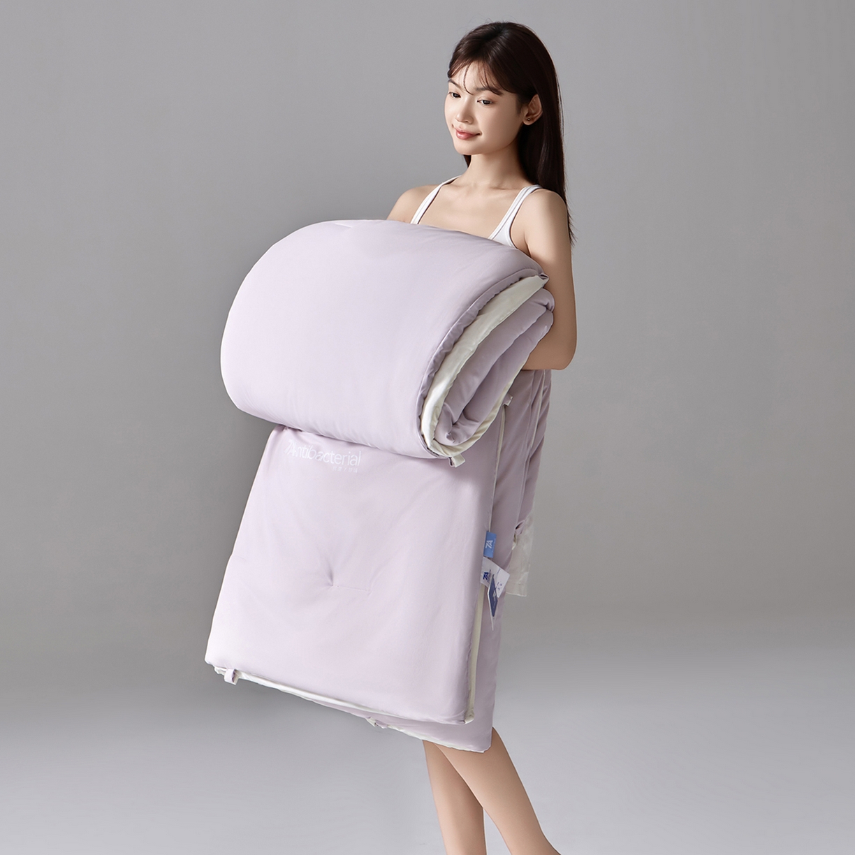 91家纺网 家纺一手货源 找家纺 玛德琳 2025新款7A吸湿发热抗菌子母被被子被芯 樱雾粉