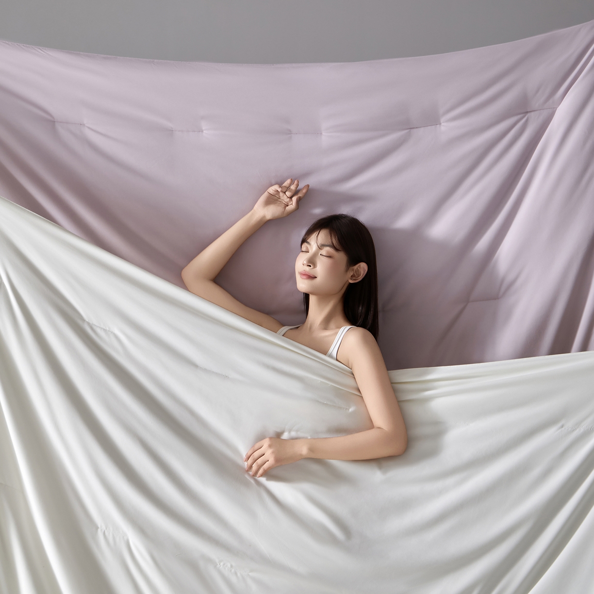 91家纺网 家纺一手货源 找家纺 玛德琳 2025新款7A吸湿发热抗菌子母被被子被芯 樱雾粉