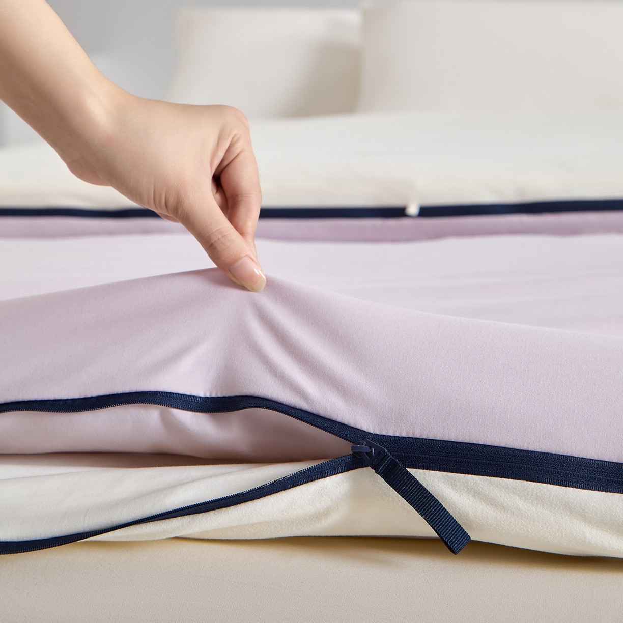 91家纺网 家纺一手货源 找家纺 玛德琳 2025新款7A吸湿发热抗菌子母被被子被芯 樱雾粉