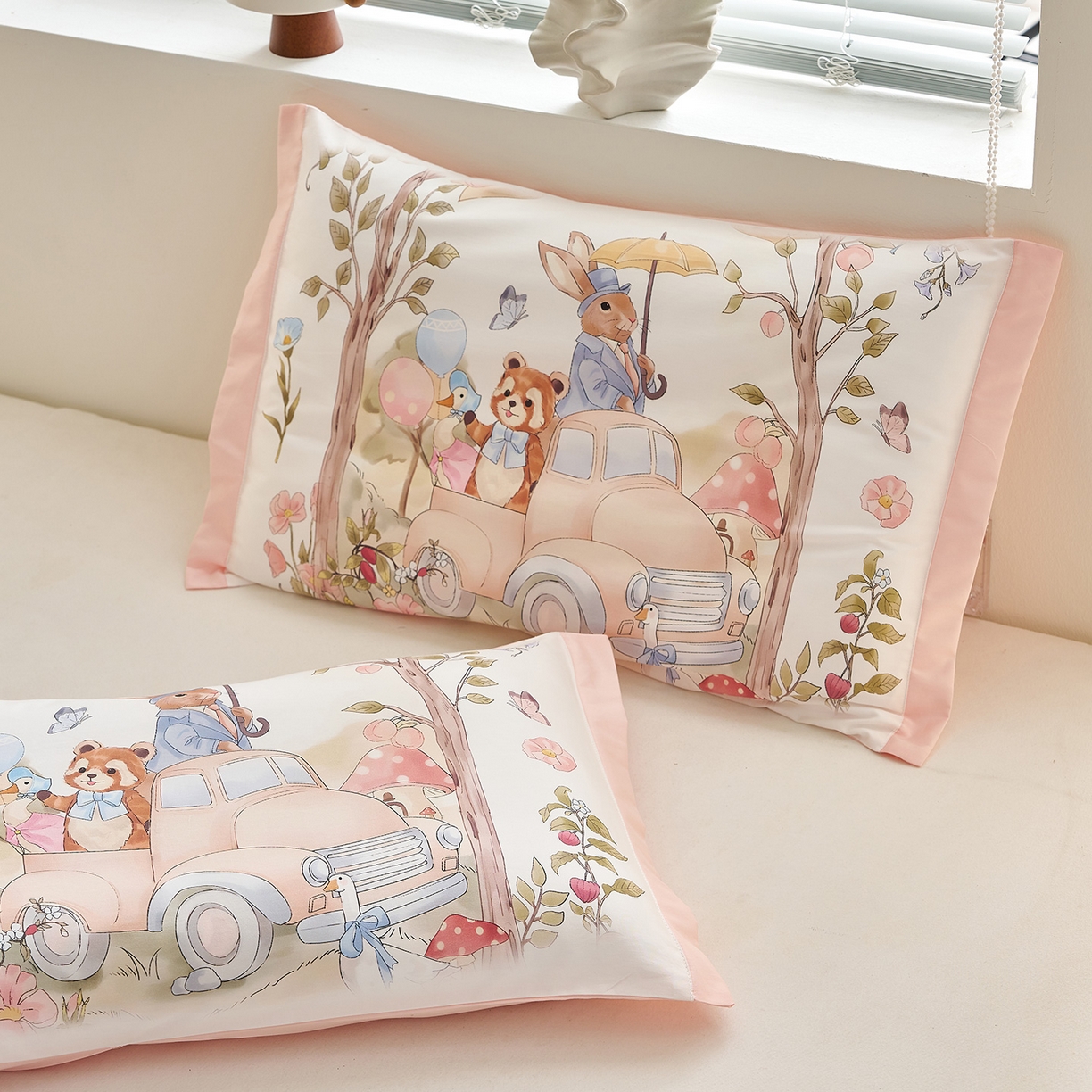 91家纺网 家纺一手货源 找家纺 乐可 2025新款全棉60支儿童枕套 TM快乐巴士