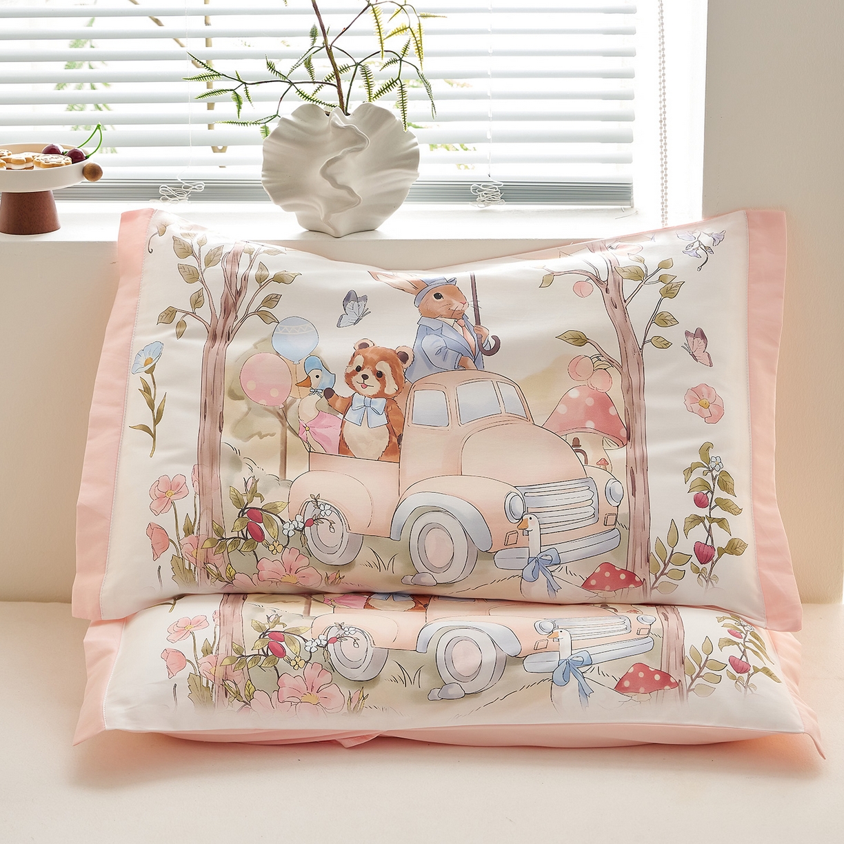 91家纺网 家纺一手货源 找家纺 乐可 2025新款全棉60支儿童枕套 TM快乐巴士