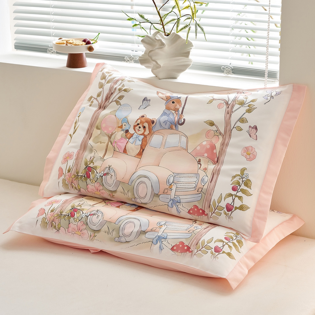 91家纺网 家纺一手货源 找家纺 乐可 2025新款全棉60支儿童枕套 TM快乐巴士