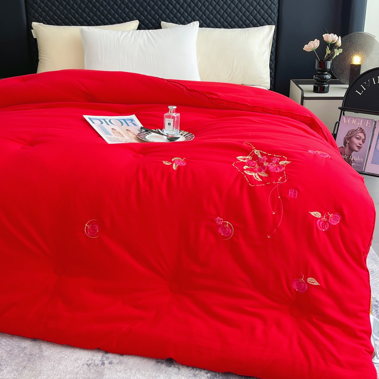 91家纺网 家纺一手货源 找家纺 （总）仲旺居家纺 2025新款云绒棉绣花冬被中式柿柿如意婚嫁立体边被子被芯四季被