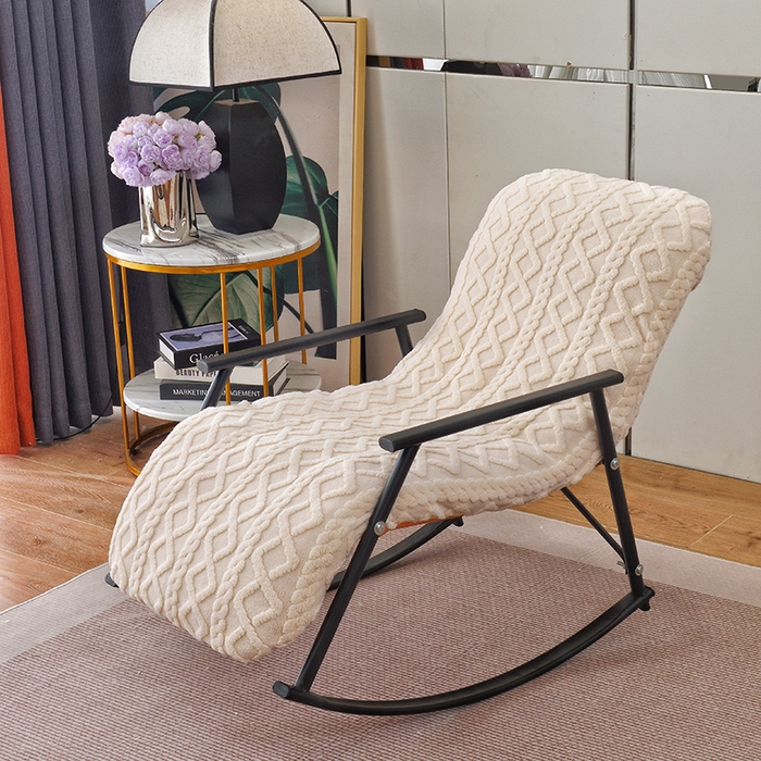 91家纺网 家纺一手货源 找家纺 启博家纺 2025新款提花保暖绒单人躺椅套 米白 单人躺椅套