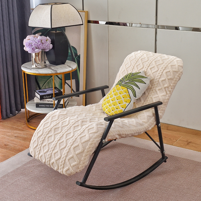 91家纺网 家纺一手货源 找家纺 启博家纺 2025新款提花保暖绒单人躺椅套 米白 单人躺椅套