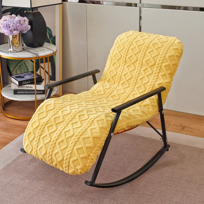 91家纺网 家纺一手货源 找家纺 启博家纺 2025新款提花保暖绒单人躺椅套 黄色 单人躺椅套