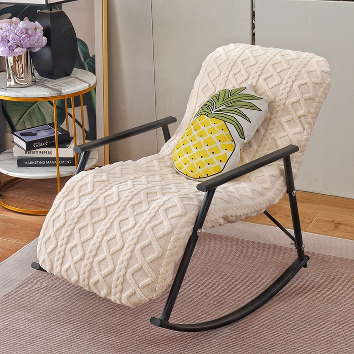 91家纺网 家纺一手货源 找家纺 启博家纺 2025新款提花保暖绒单人躺椅套 米白 单人躺椅套