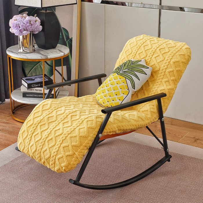 91家纺网 家纺一手货源 找家纺 启博家纺 2025新款提花保暖绒单人躺椅套 黄色 单人躺椅套