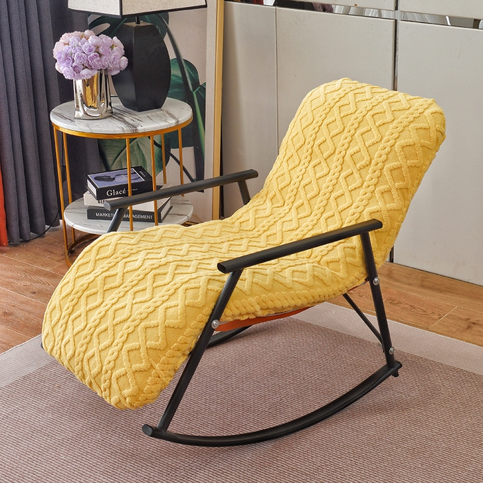 91家纺网 家纺一手货源 找家纺 启博家纺 2025新款提花保暖绒单人躺椅套 黄色 单人躺椅套