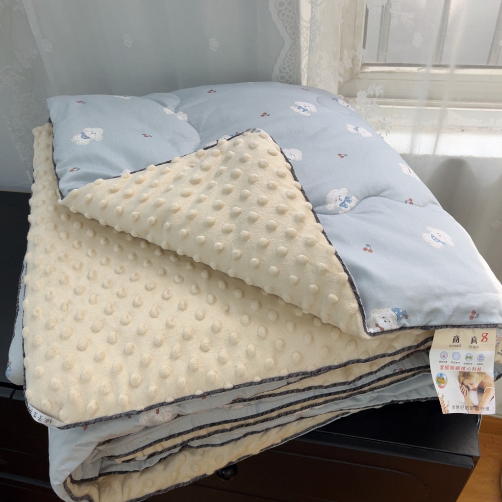 暖居 2025新款麻绳款嵌条纯棉春秋豆豆被被子被芯四季通用 冰淇淋