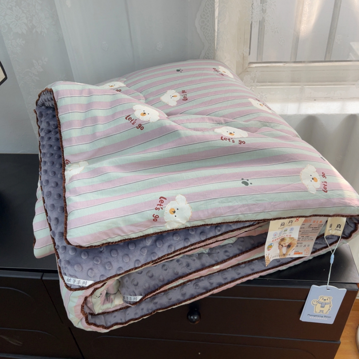 91家纺网 家纺一手货源 找家纺 暖居 2025新款麻绳款嵌条纯棉春秋豆豆被被子被芯四季通用 云朵