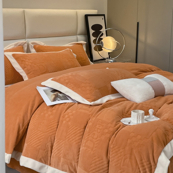 91家纺网 家纺一手货源 找家纺 （总）艾佳 2025新款5D雕花牛奶绒拼角宽边工艺四件套-唯爱系列